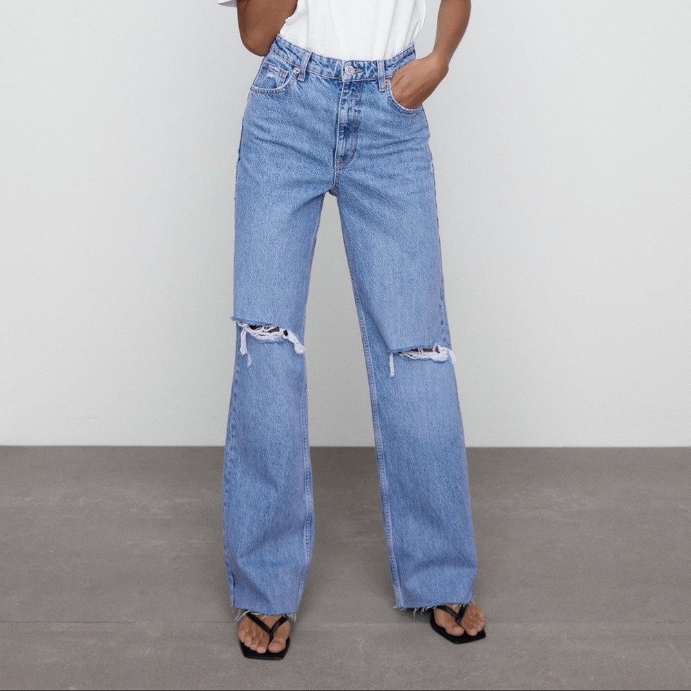 Wide leg full length ripped Jean from Zara - size 30
